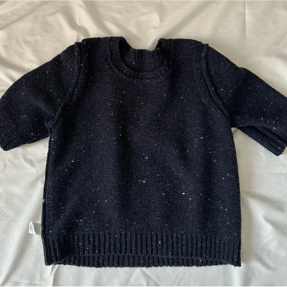 Theory Short Sleeve Speckled Wool Sweater Navy Blue Size Large - Picture 10 of 10